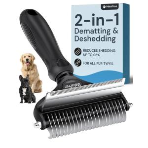 imageMalsiPree 2in1 Dog Grooming Brush ampamp Undercoat Rake  Deshedding Brush and Dematting Comb for Long or Short Haired Dogs  AntiShedding Pet Tool  Deshedding ToolBlack