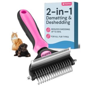 imageMalsiPree 2in1 Dog Grooming Brush ampamp Undercoat Rake  Deshedding Brush and Dematting Comb for Long or Short Haired Dogs  AntiShedding Pet Tool  Deshedding ToolPink