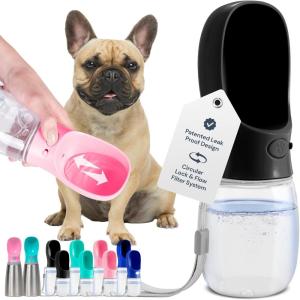 imageMalsiPree Portable Dog Water Bottle  Lightweight LeakProof Travel Cup  12 oz Pink Bowl for Pets  Food Grade Plastic  Dog Bowls  Puppy EssentialsBlack