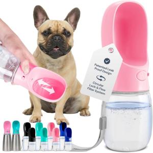 imageMalsiPree Portable Dog Water Bottle  Lightweight LeakProof Travel Cup  12 oz Pink Bowl for Pets  Food Grade Plastic  Dog Bowls  Puppy EssentialsPink